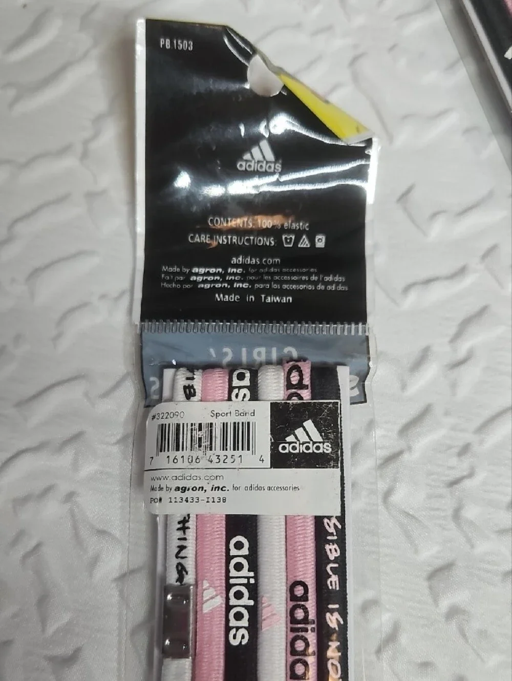 adidas  Girls  Soccer Themed Pink & Black  Sport Hair Bands - 6pack -